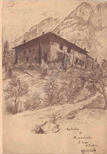 Cartolina Castello di Monasterolo al Lago di Endine illustrata 1954