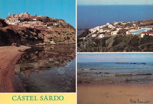 Cartolina Castelsardo vedute varie paese mare case