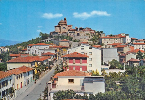 Cartolina Castiglione del Lago panorama paese case strada anni '80