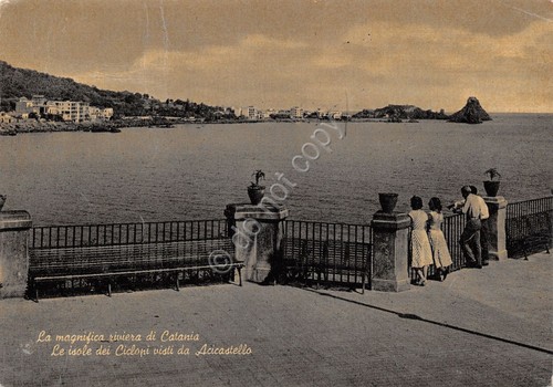 Cartolina Catania riviera Isole Ciclopi da Acicastello Animata 1959 Timbro …