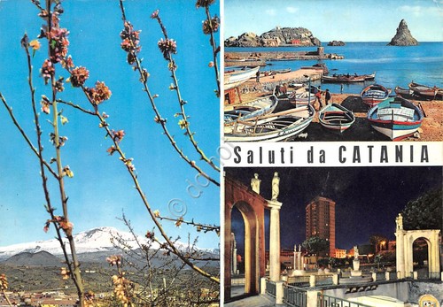 Cartolina Catania Vedute fiori di pesco Timbro Baita delle Guide …