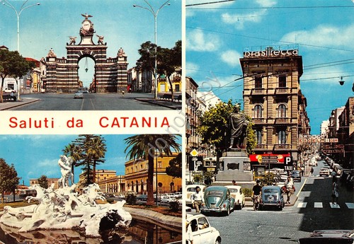 Cartolina Catania vedute varie città Brasilrecca Taxi Excelsior1971
