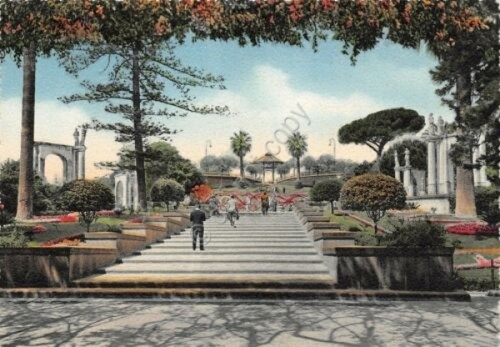 Cartolina Catania Villa Bellini Ingresso principale illustrata