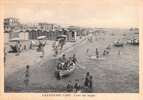 Cartolina Catanzaro Lido ora del bagno spiaggia animata barca stabilimento …