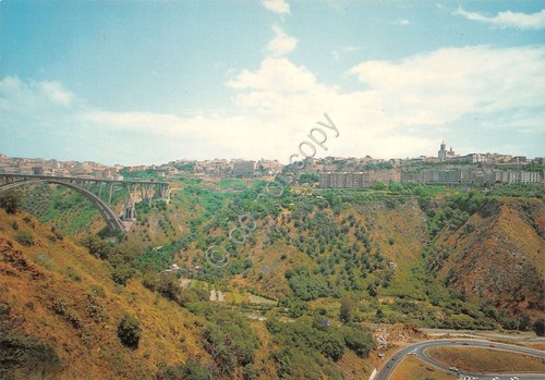 Cartolina Catanzaro panorama con ponte e città anni '80