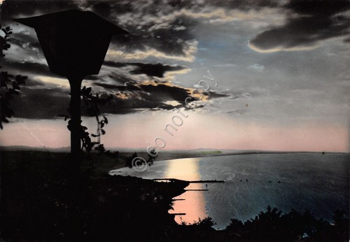 Cartolina Cattolica panorama sul mare notturno 1955 (Rimini)