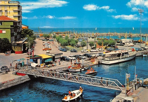 Cartolina Cattolica porto ponte girevole barche alberghi anni '80
