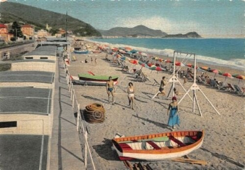 Cartolina Cavi d Lavagna i nuovi bagni 1958 animata