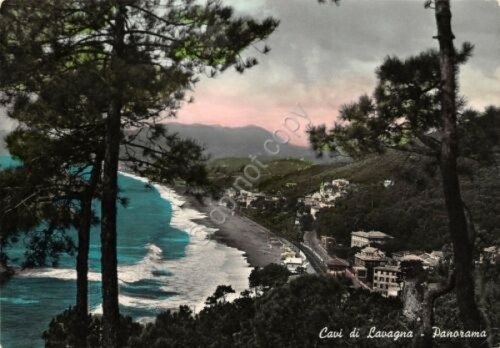 Cartolina Cavi di Lavagna panorama colorata 1956