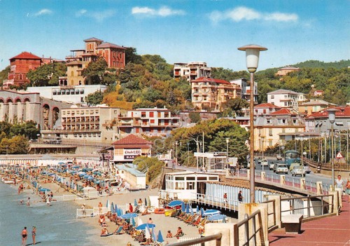 Cartolina Celle Ligure panorama parziale spiaggia Chalet Lido bar (Savona)