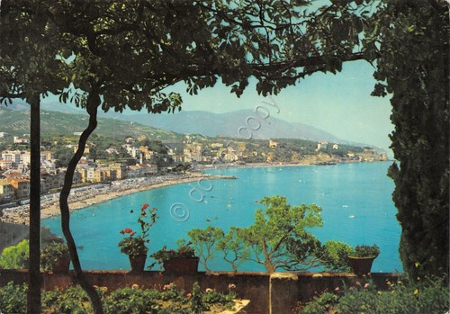 Cartolina Celle Ligure panorama spiaggia dall'alto opaca (Savona)