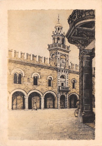 Cartolina Cento Torre dell'Orologio illustrata