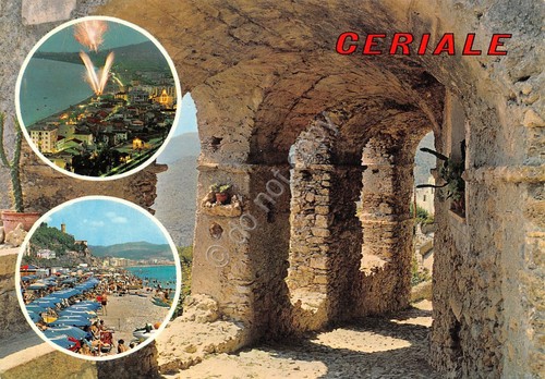 Cartolina Ceriale vedute fuochi artificiali (Savona)