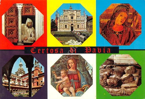 Cartolina Certosa di Pavia 6 vedute