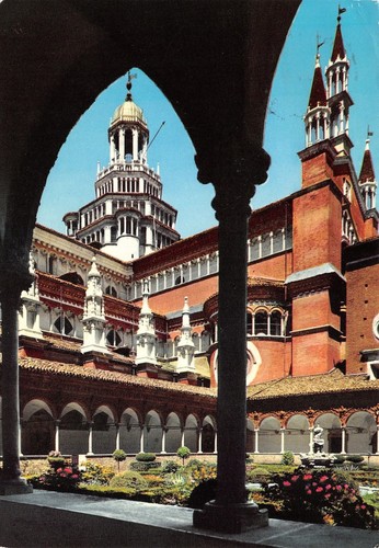 Cartolina Certosa di Pavia Chiostro piccolo e Tiburio 1972