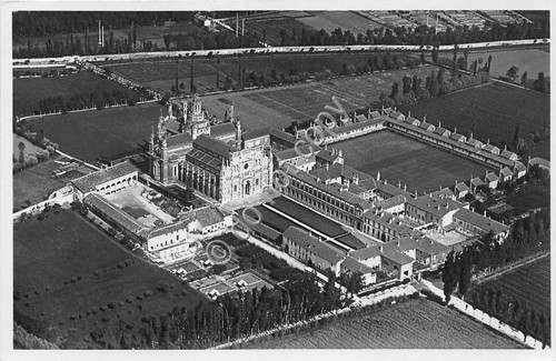 Cartolina Certosa di Pavia Vista aerea