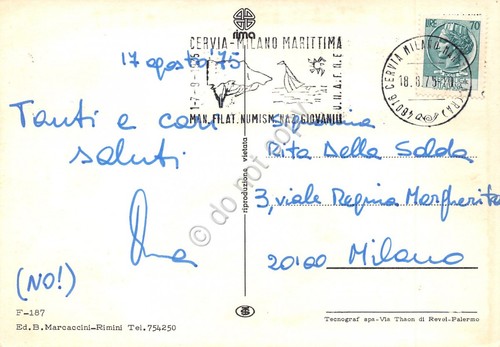 Cartolina Cervia Milano Marittima vedute barche a vela Timbro targhetta …