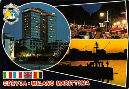 Cartolina Cervia Milano Marittima Vedute notturno 1978 (Ravenna)
