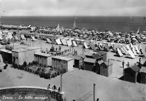 Cartolina Cervia spiaggia stabilimenti 1953