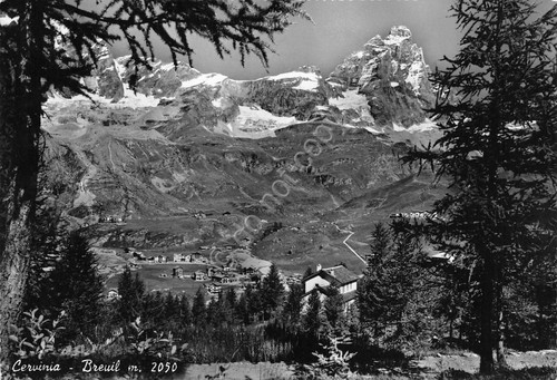 Cartolina Cervinia Breil Panorama della conca paese 1961