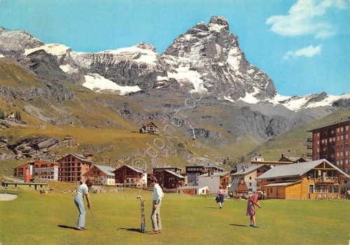 Cartolina Cervinia Breuil Campo da golf animata 1970