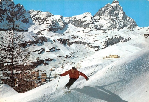 Cartolina Cervinia Conca con Monte Cervino Sciatore 1969