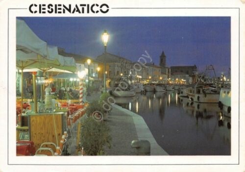 Cartolina Cesenatico Porto Canale di notte bar 1988 (Rimini)