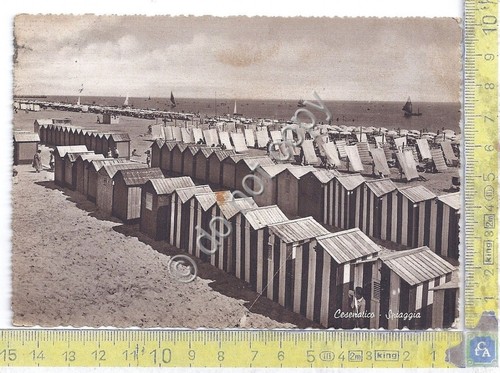 Cartolina Cesenatico Spiaggia timbro Opera Bonomelli 1954 (Forl“)