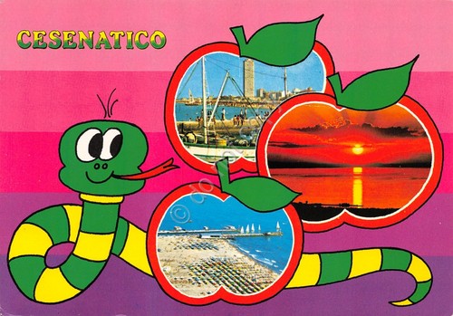 Cartolina Cesenatico vedute grafica 1988 (Rimini)