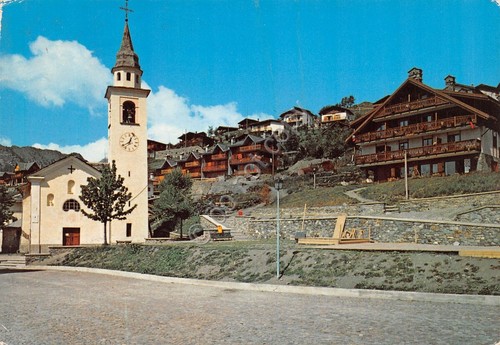 Cartolina Chamois scorcio panoramico Chiesa case