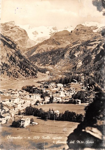 Cartolina Champoluc panorama Monte Rosa Timbro Soggiorno Montano Olivetti segnat