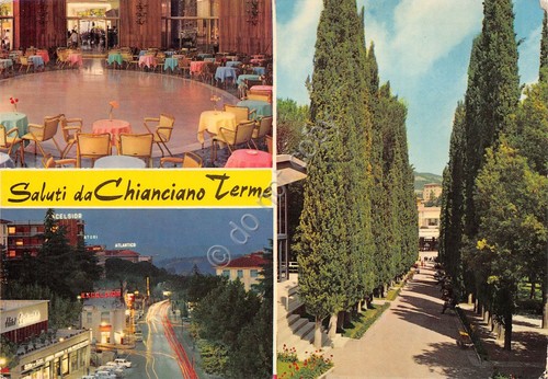 Cartolina Chianciano Terme 3 vedute notturno (Siena)