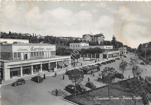 Cartolina Chianciano Terme Cinema Garden animata auto d'epoca (Frosinone)