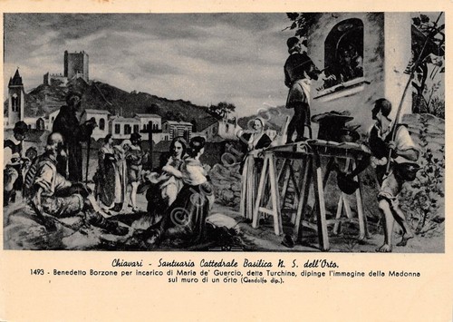 Cartolina Chiavari Cattedrale N.S. dell'Orto Madonna sul muro Borzone (Genova)