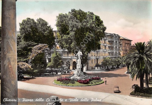 Cartolina Chiavari Piazza Cattedrale Viale delle Palme 1953 (Genova)