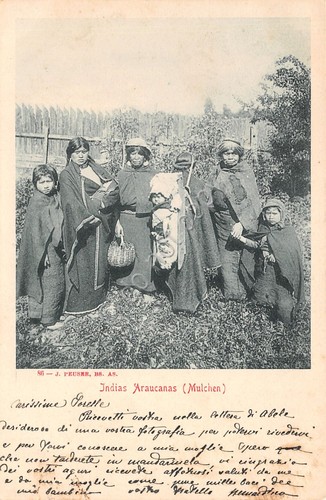 Cartolina Chile Indias Araucanas Mulchen animata 1900 circa
