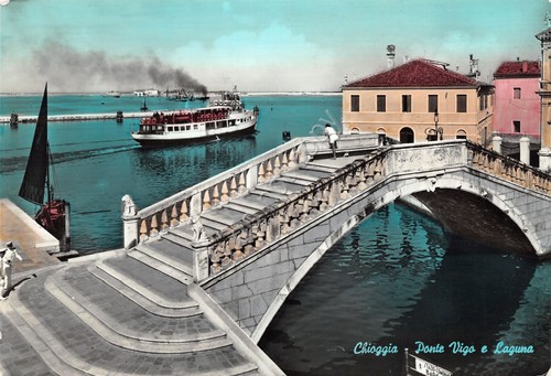 Cartolina Chioggia Ponte Vigo e laguna 1963