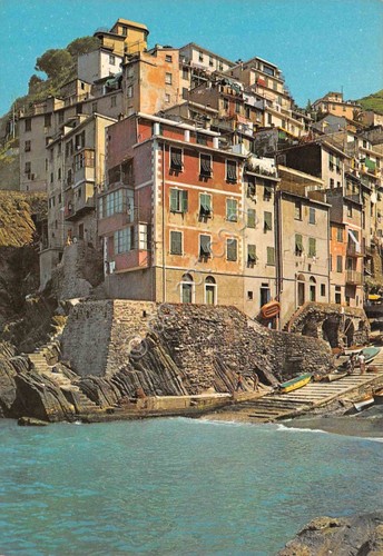 Cartolina Cinque Terre Riomaggiore porticciolo