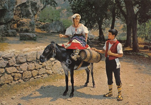 Cartolina Ciociaria costume tradizionale donna asino uomo