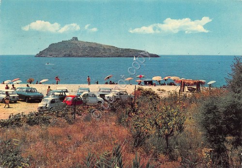 Cartolina Cirella Spiaggia con isola 1972 auto