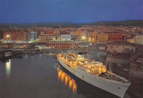 Cartolina Civitavecchia Porto Notturno nave anni '80