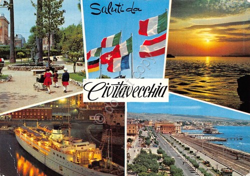 Cartolina Civitavecchia vedutine panorama nave