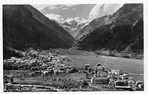 Cartolina Cogne Panorama con Gran San Bernardo 1955