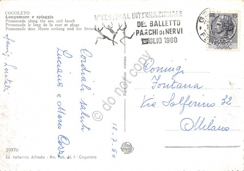 Cartolina Cogoleto Lungomare timbro a targhetta Festival Balletto Parchi Nervi