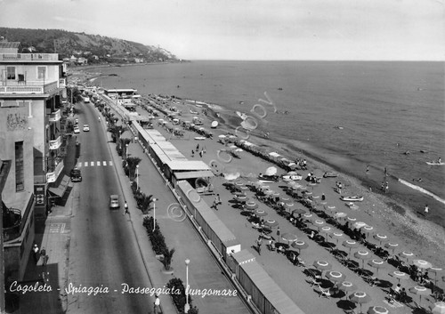 Cartolina Cogoleto passeggiata lungomare spiaggia dall'alto