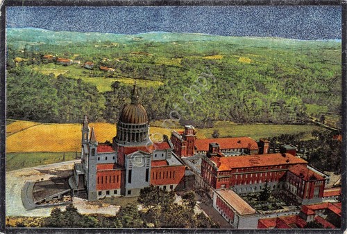 Cartolina Colle Don Bosco Panorama illustrata bordo argentato