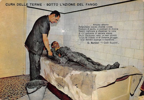 Cartolina Colli Euganei Abano Cura delle Terme fanghi poesia Barbieri