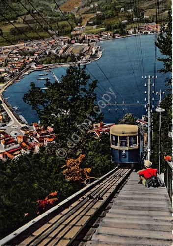 Cartolina Como Funicolare di Brunate 1956 colorata animata