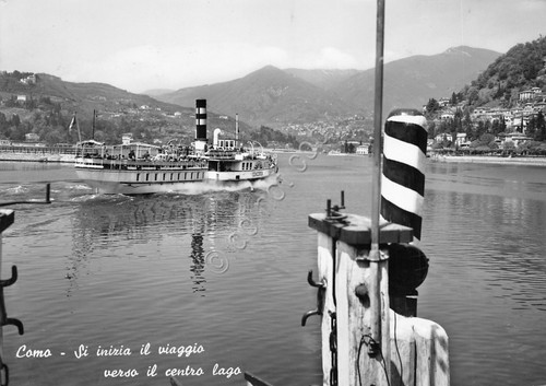 Cartolina Como imbarcadero barca battello anni '50