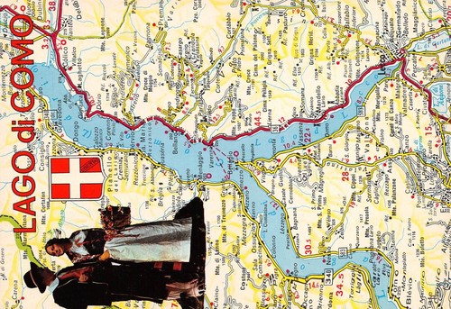 Cartolina Como Lago mappa cartina abiti tradizionali